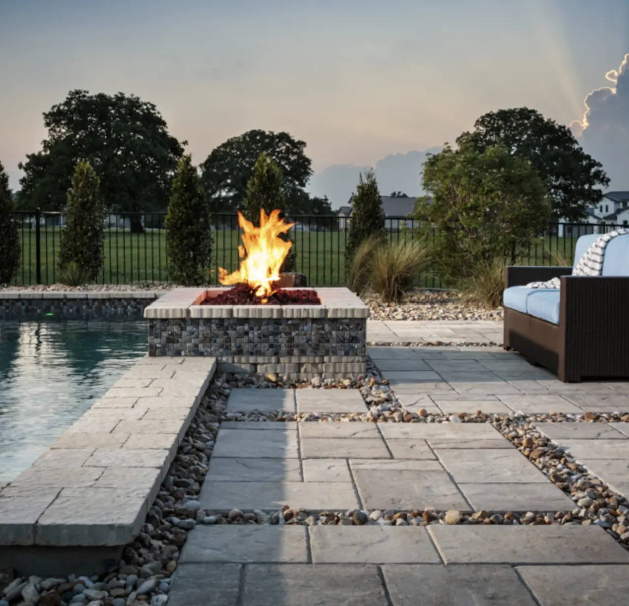raised garden bed at shreveport home with new mulch and planted shrubs