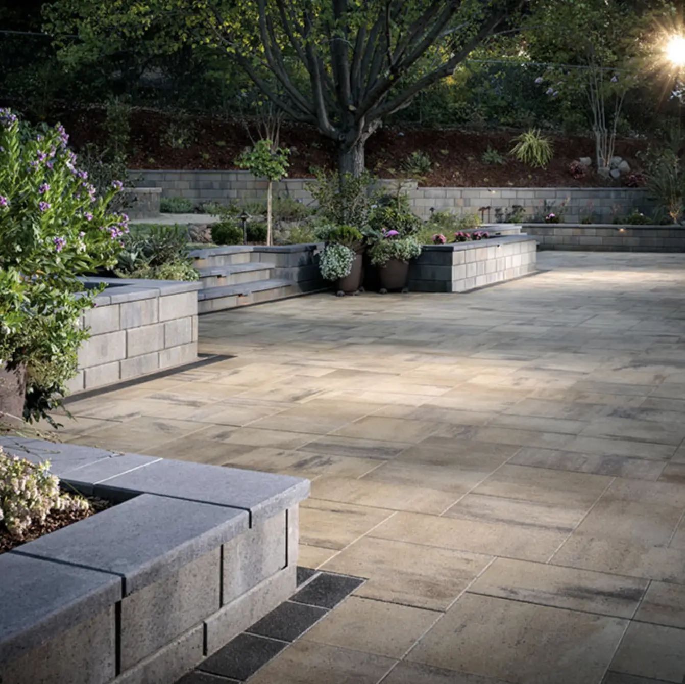 retaining wall installed around lamp post